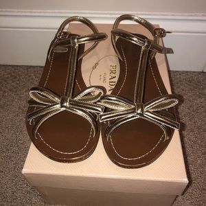 Prada gold sandals with bow